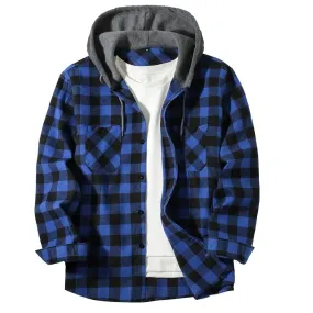 Coats / Jackets: Classic Plaid Flannel Button Down. Hooded. Long Sleeved. Double Pockets. Spring / Autumn. Various Colors.