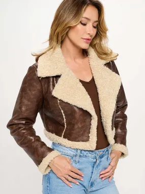 Cropped Aviator Jacket in Brown