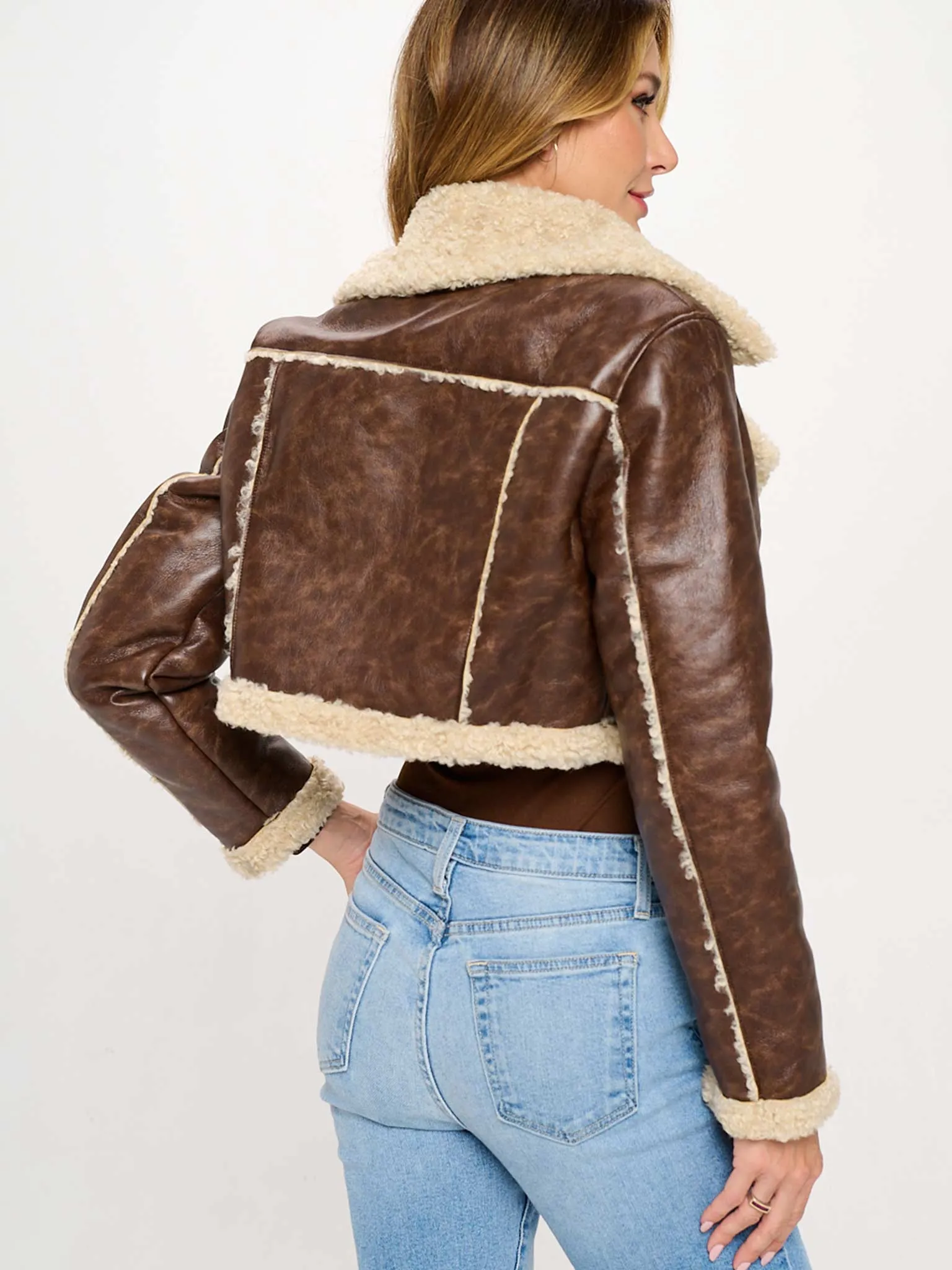 Cropped Aviator Jacket in Brown