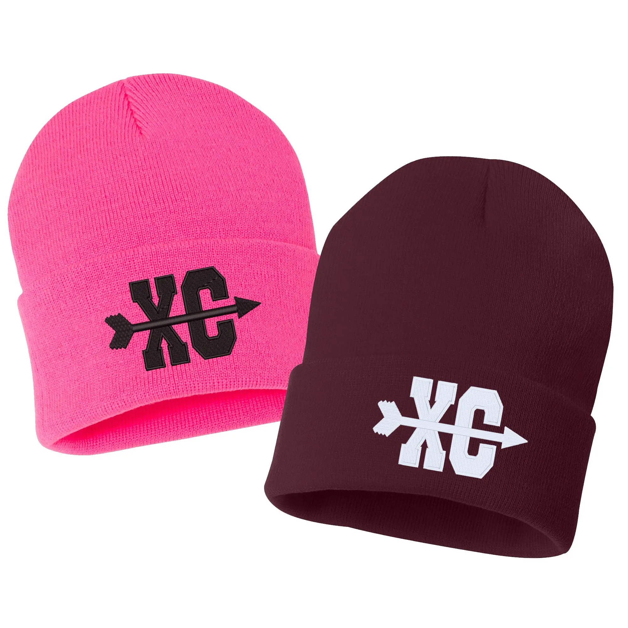 Cross Country XC Symbol Embroidered Cuffed Beanie Hat
