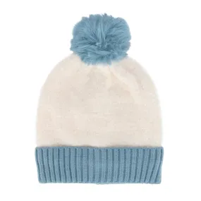 CTM® Women's Two Tone Knit Winter Beanie Hat with Pom