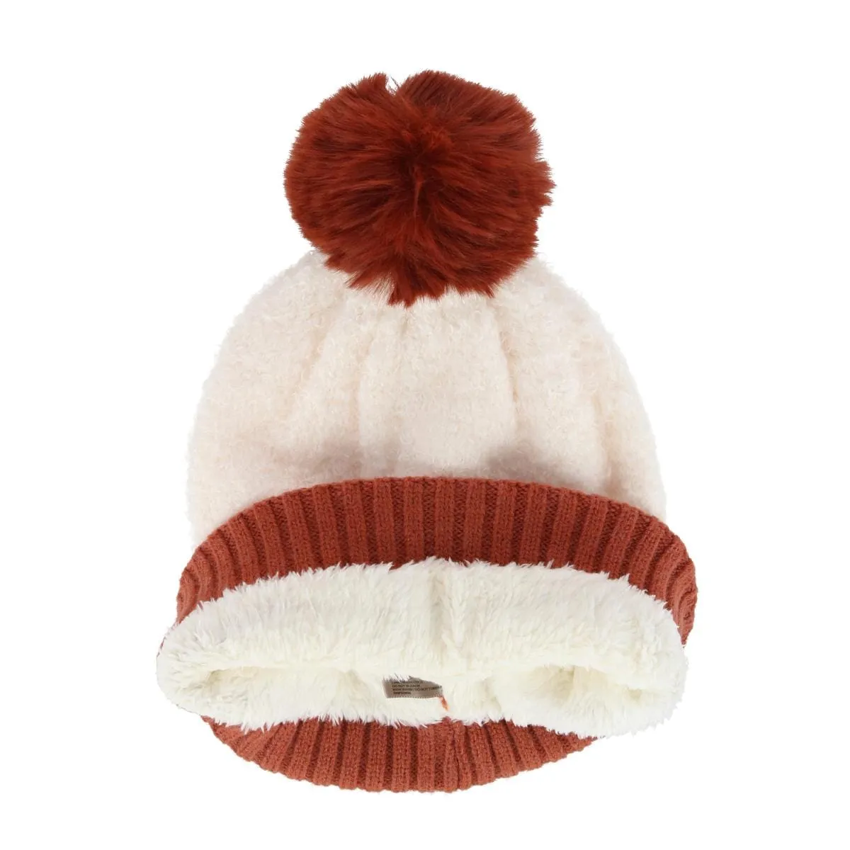 CTM® Women's Two Tone Knit Winter Beanie Hat with Pom
