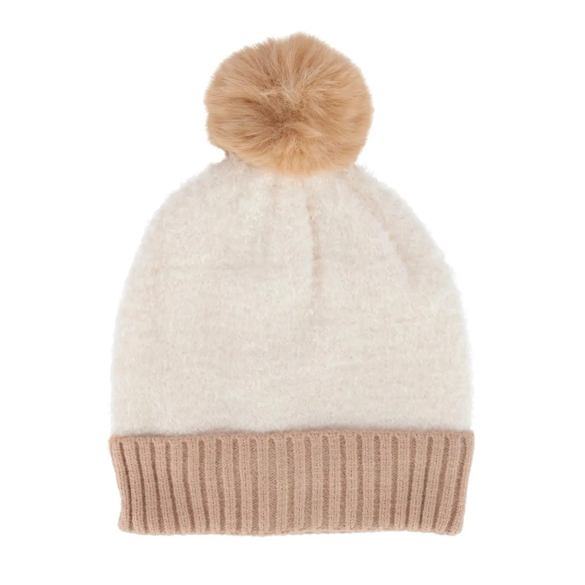 CTM® Women's Two Tone Knit Winter Beanie Hat with Pom