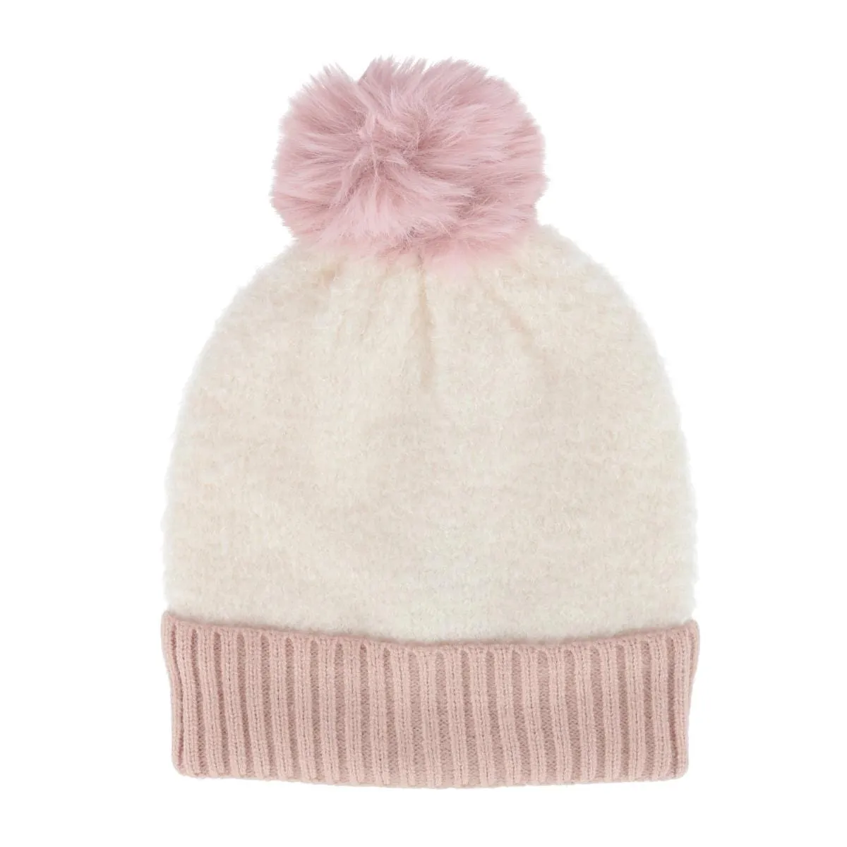 CTM® Women's Two Tone Knit Winter Beanie Hat with Pom