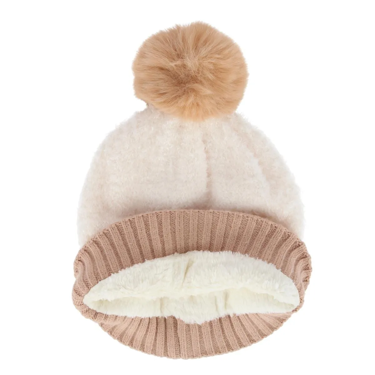 CTM® Women's Two Tone Knit Winter Beanie Hat with Pom