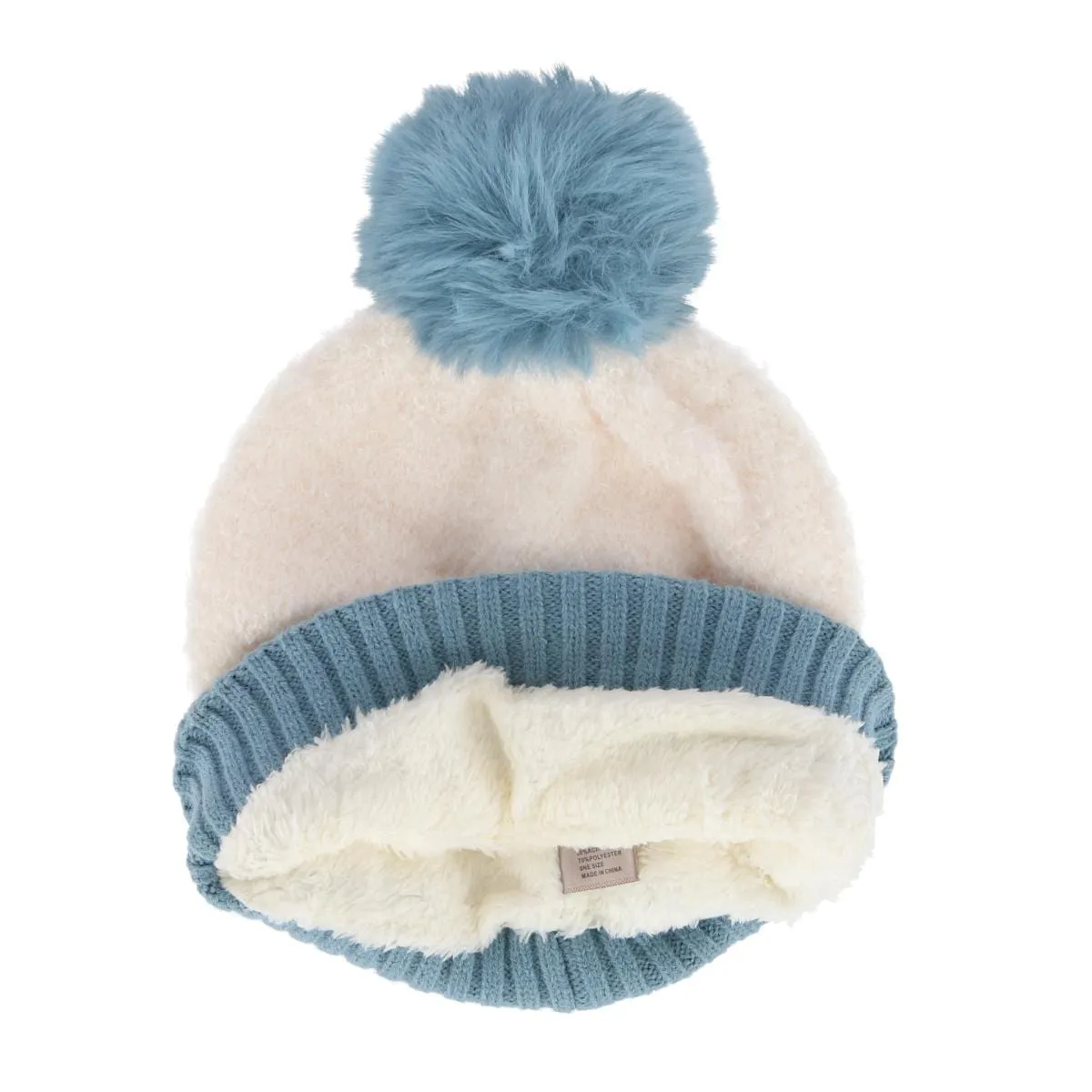 CTM® Women's Two Tone Knit Winter Beanie Hat with Pom