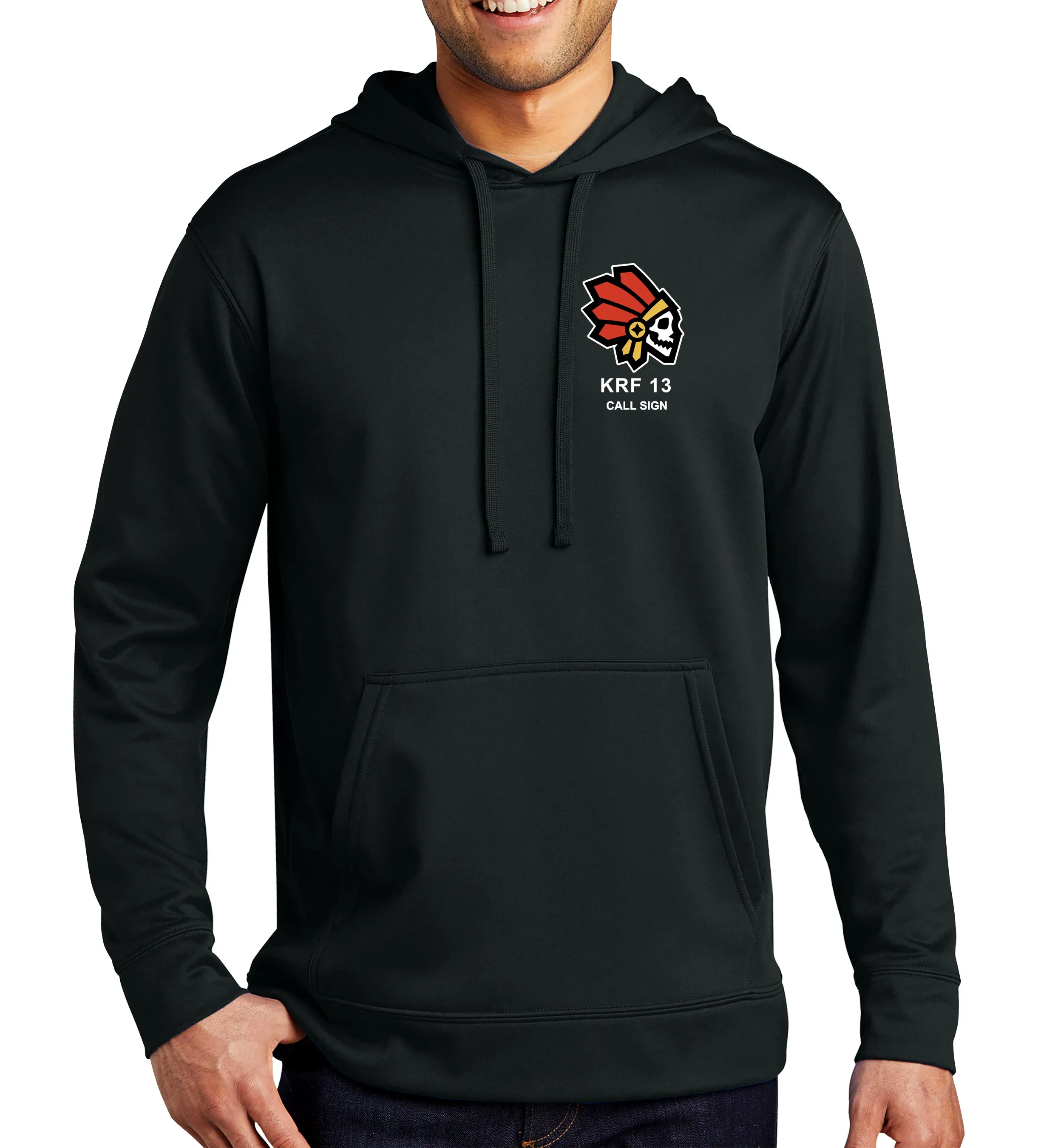 Dakota Performance Hoodie Black on Black Sweatshirt. (This material is lighter than the 50-50) This sweatshirt is NOT approved for PT.