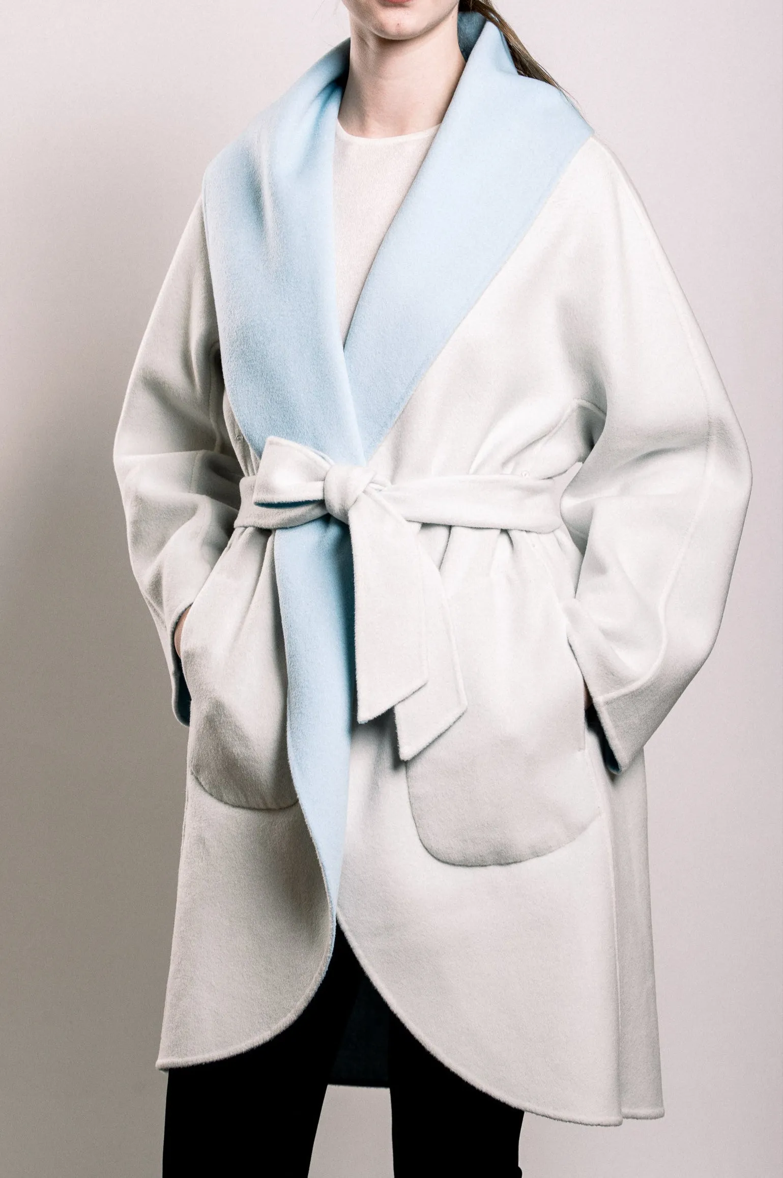 Demi-Couture Wool Belted Overcoat - Sky/Cream