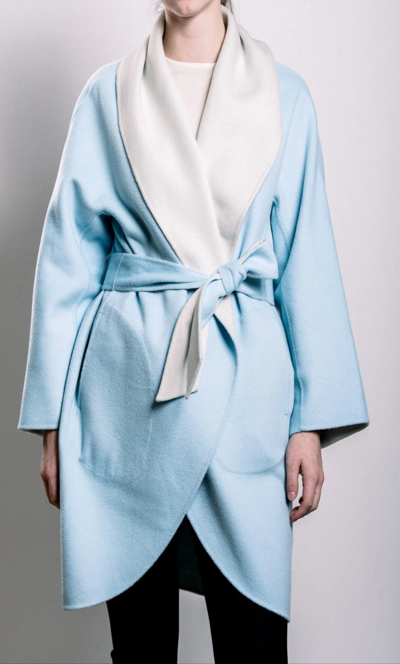 Demi-Couture Wool Belted Overcoat - Sky/Cream