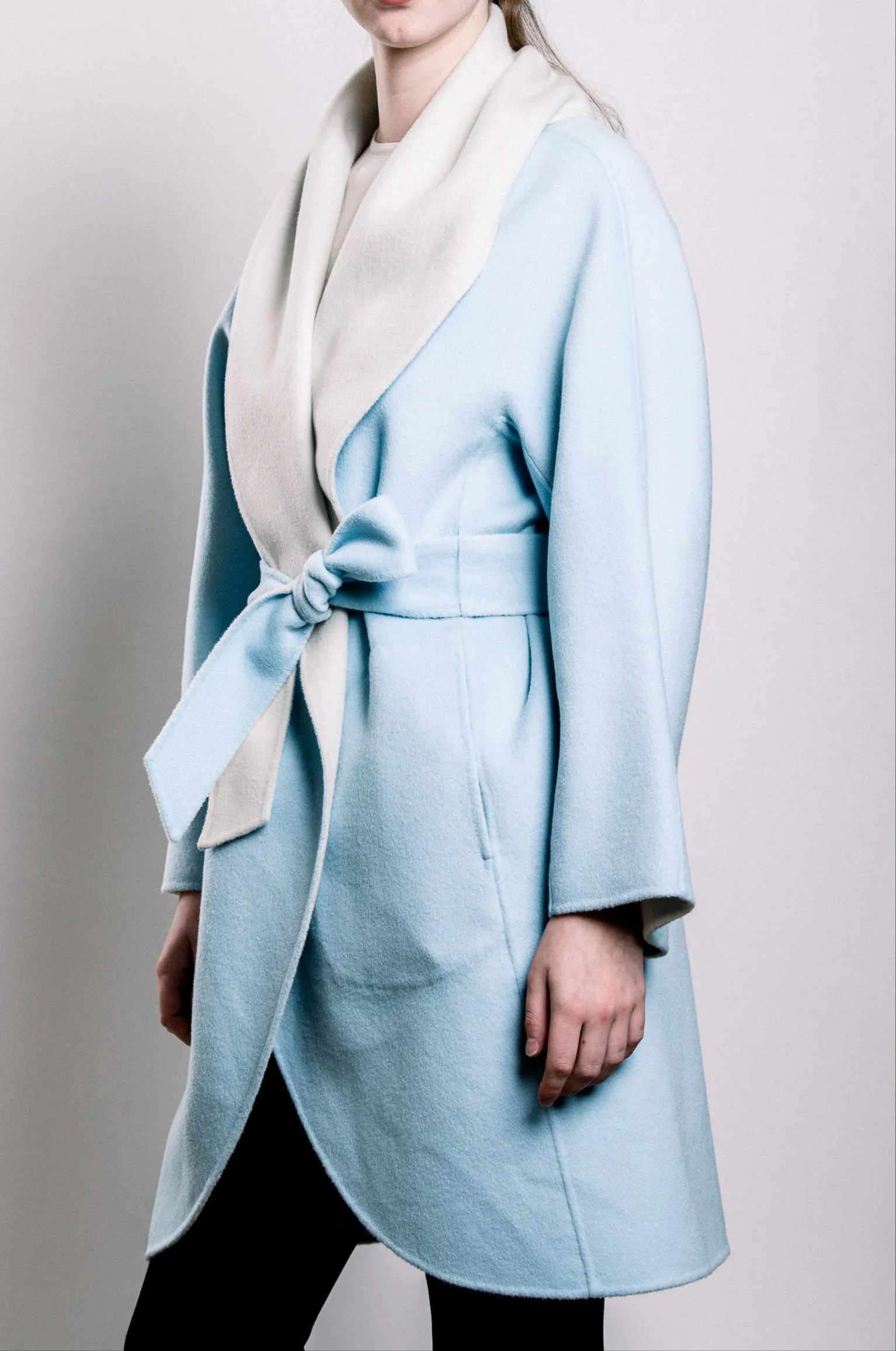 Demi-Couture Wool Belted Overcoat - Sky/Cream