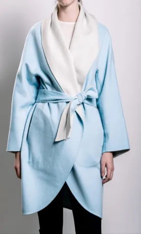 Demi-Couture Wool Belted Overcoat - Sky/Cream