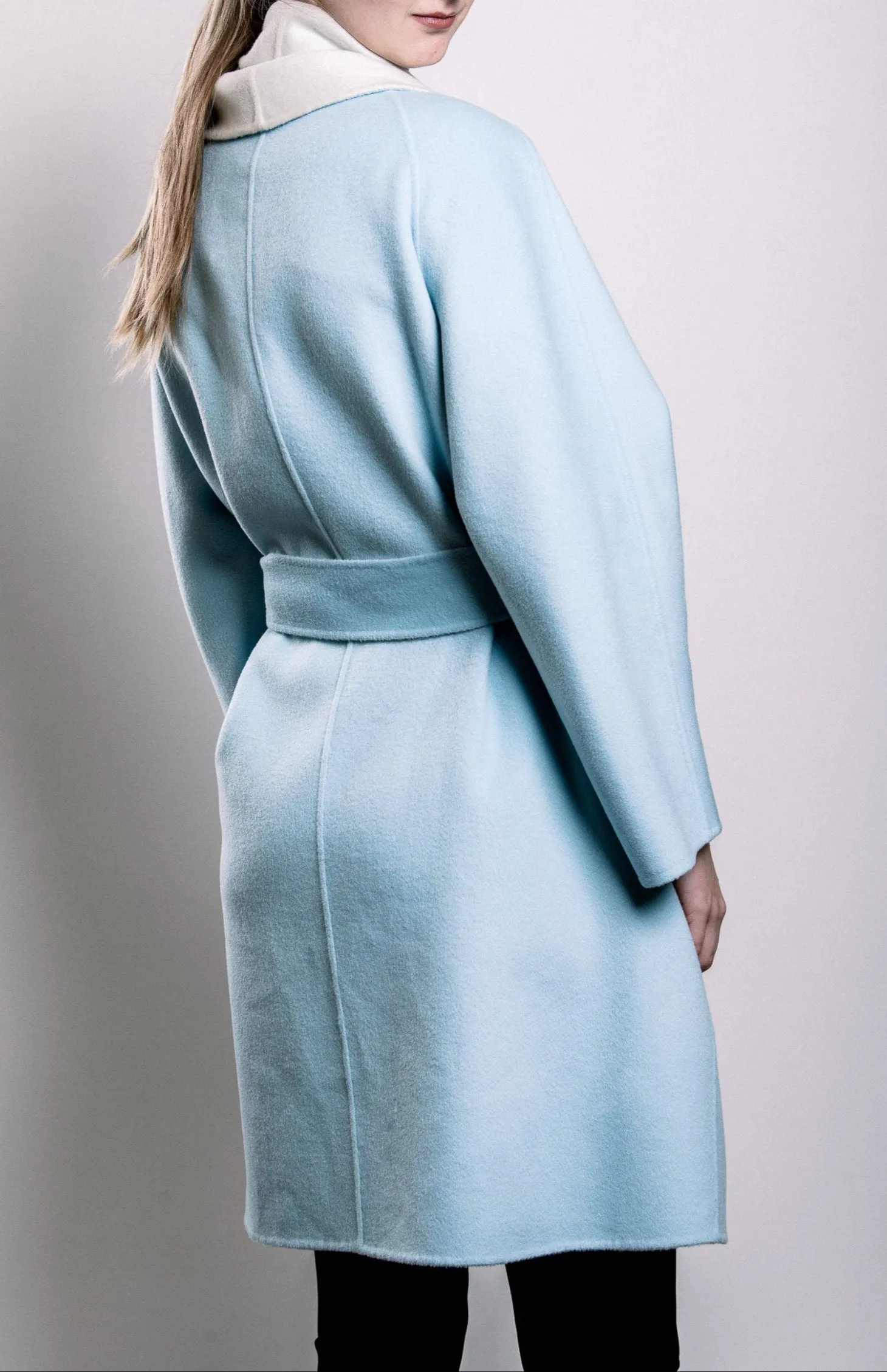 Demi-Couture Wool Belted Overcoat - Sky/Cream