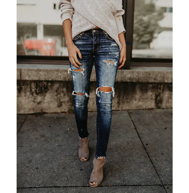Distressed Mid Rise Jeans