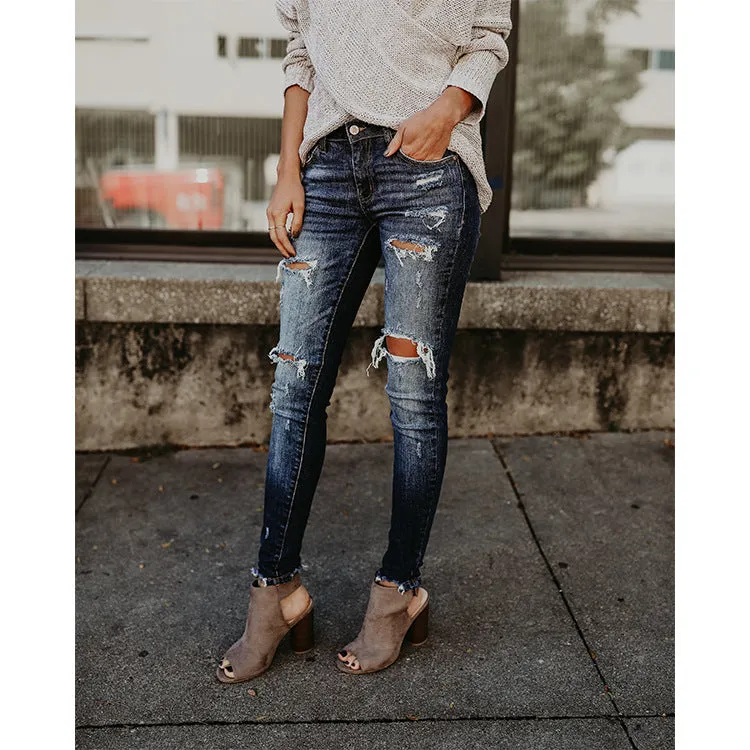Distressed Mid Rise Jeans