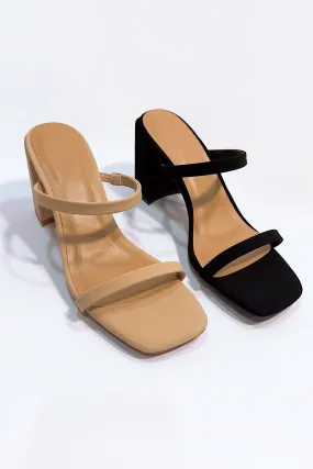 double strap block heel sandal- nude nubuck
