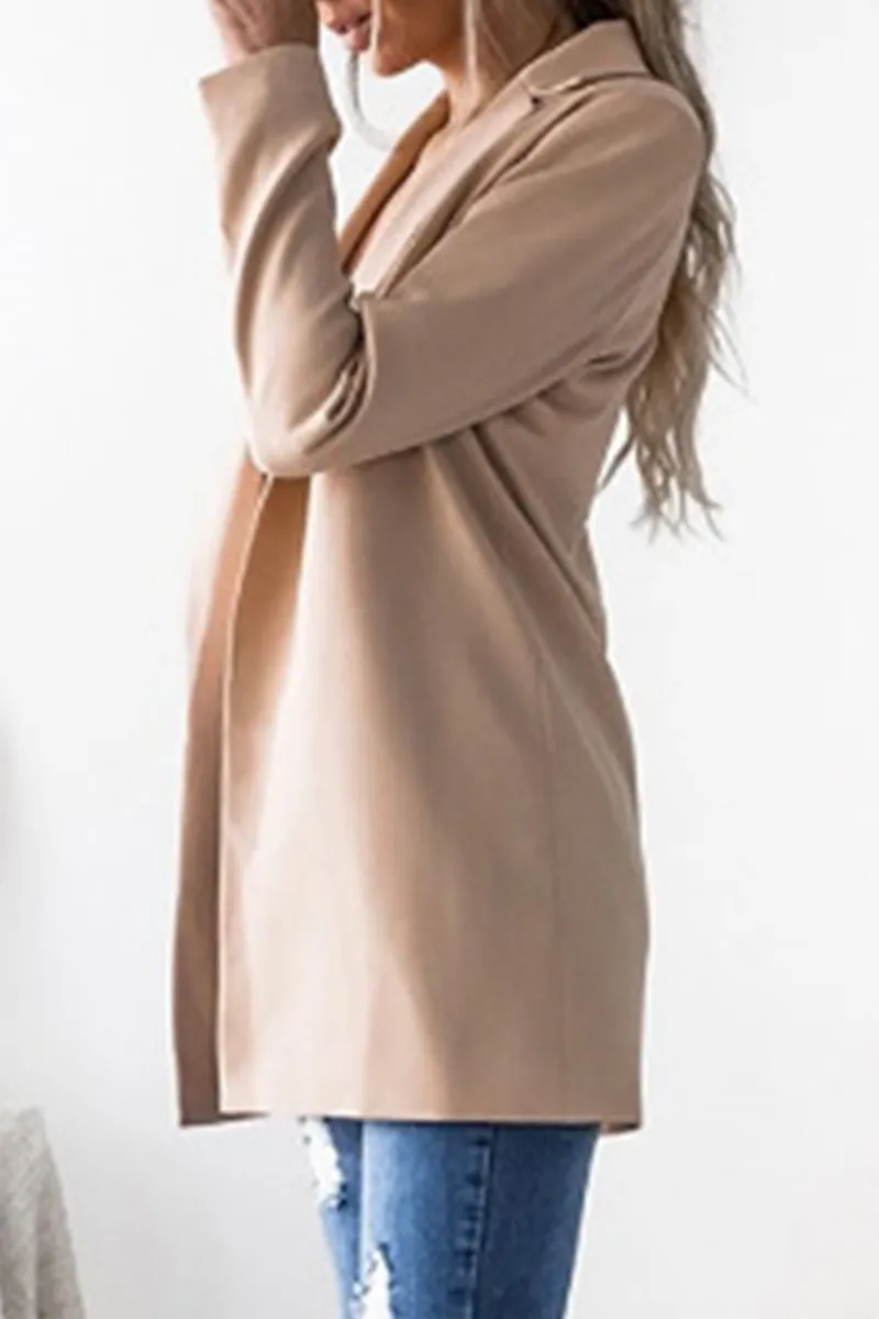 Dunnmall Casual Solid Split Joint Turn-back Collar Outerwear