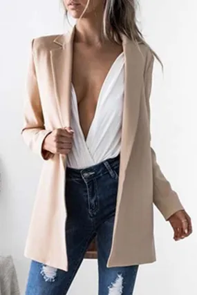 Dunnmall Casual Solid Split Joint Turn-back Collar Outerwear