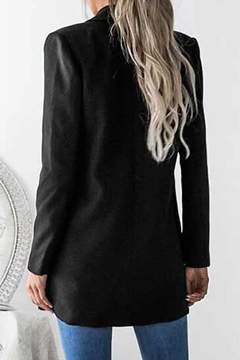 Dunnmall Casual Solid Split Joint Turn-back Collar Outerwear