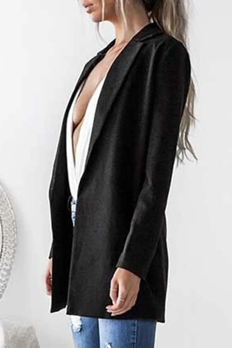 Dunnmall Casual Solid Split Joint Turn-back Collar Outerwear