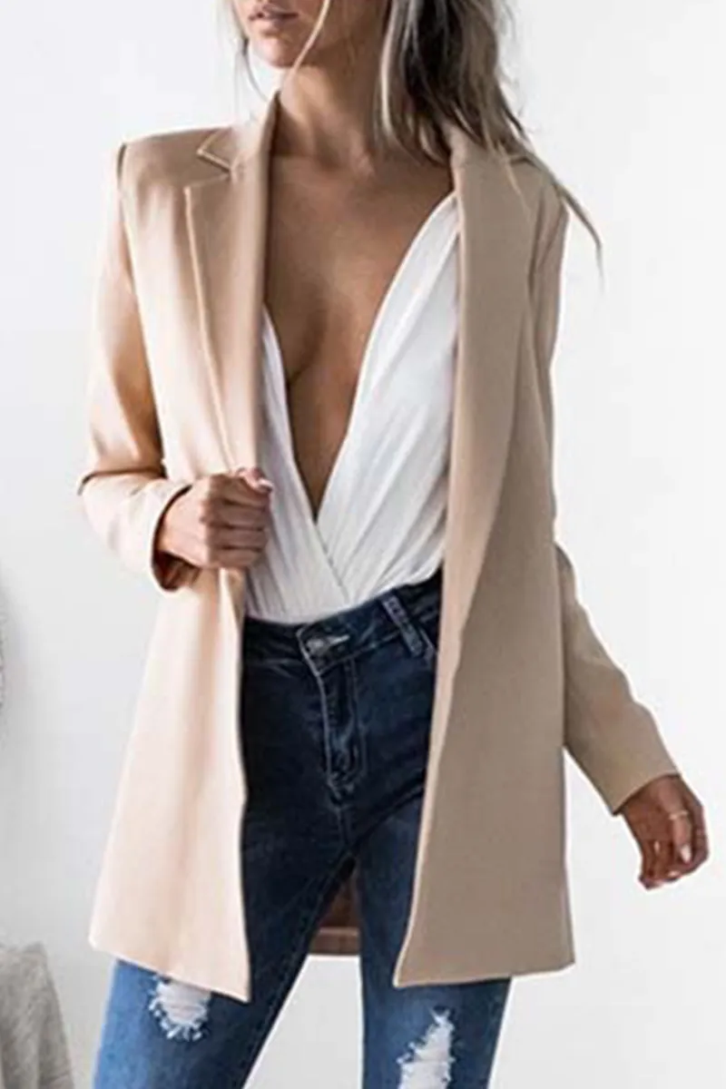 Dunnmall Casual Solid Split Joint Turn-back Collar Outerwear