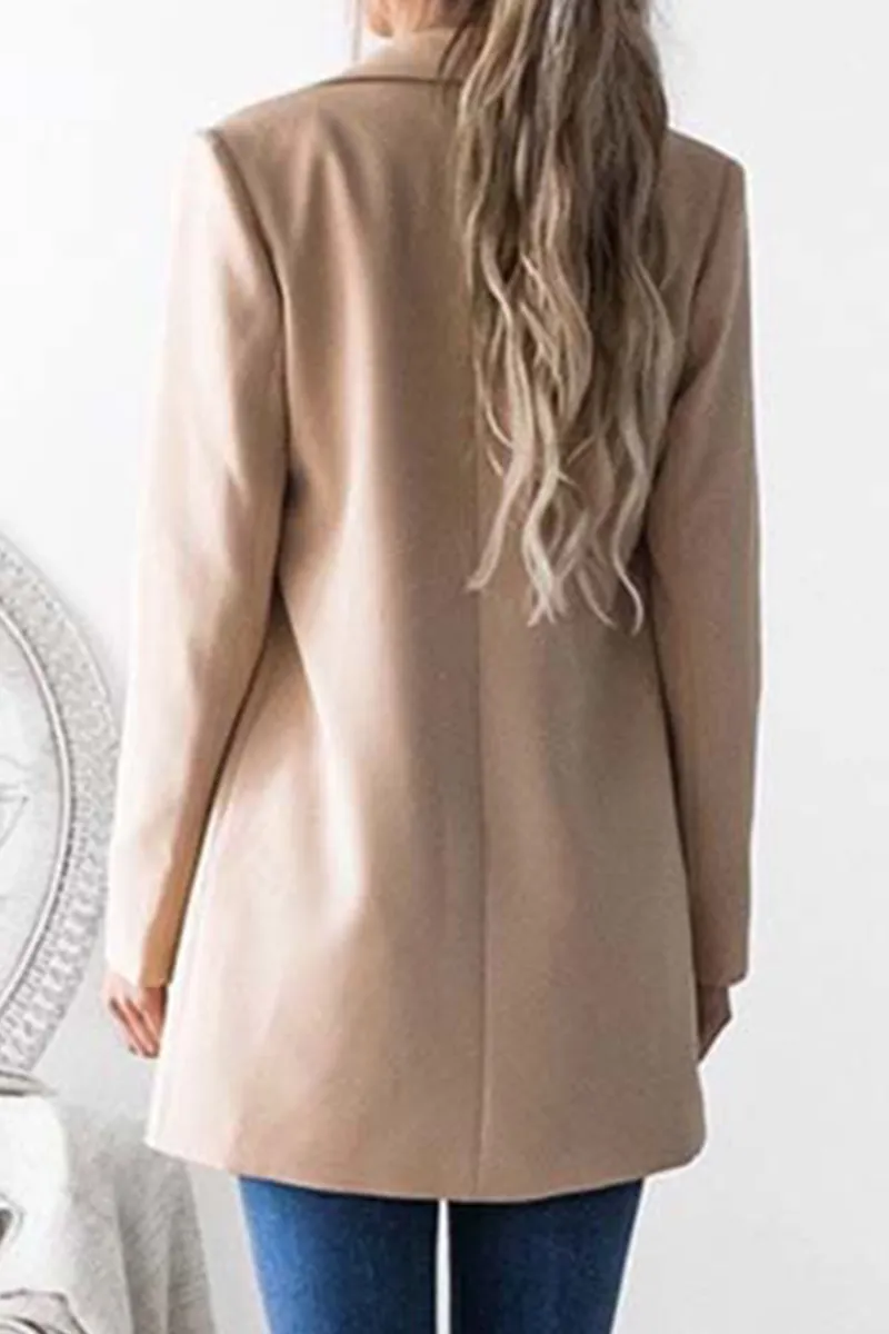 Dunnmall Casual Solid Split Joint Turn-back Collar Outerwear