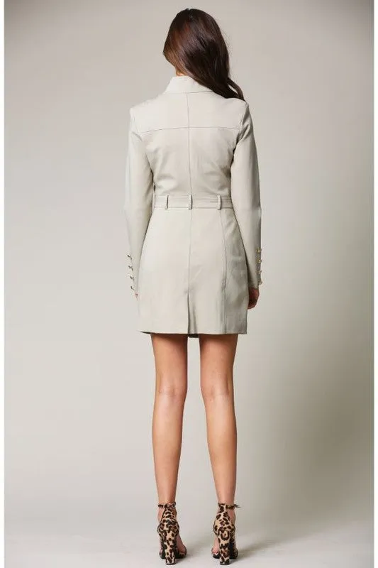 Elegant Taupe Gold Button Down Dress with Long Sleeve