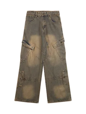 Flap Design Pleated Baggy Jeans