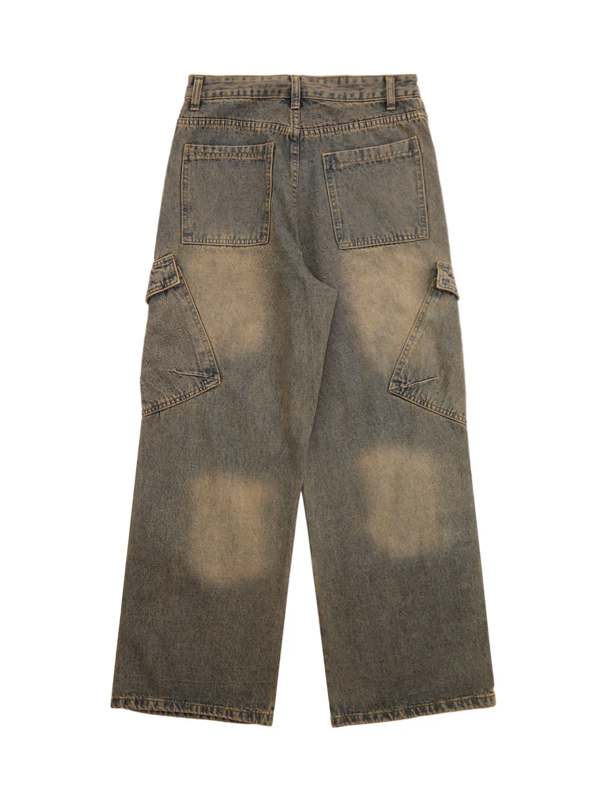 Flap Design Pleated Baggy Jeans
