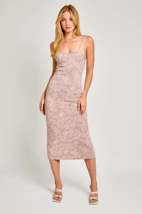 Floral Pattern Sweater Midi Dress