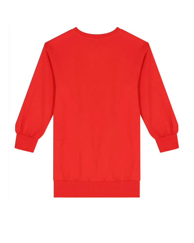 Girls Red Teddy Embroidery Sweatshirt Dress