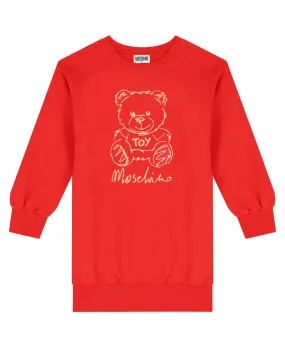 Girls Red Teddy Embroidery Sweatshirt Dress