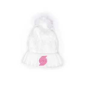 Girls White Cable Cuffed Knit Beanie