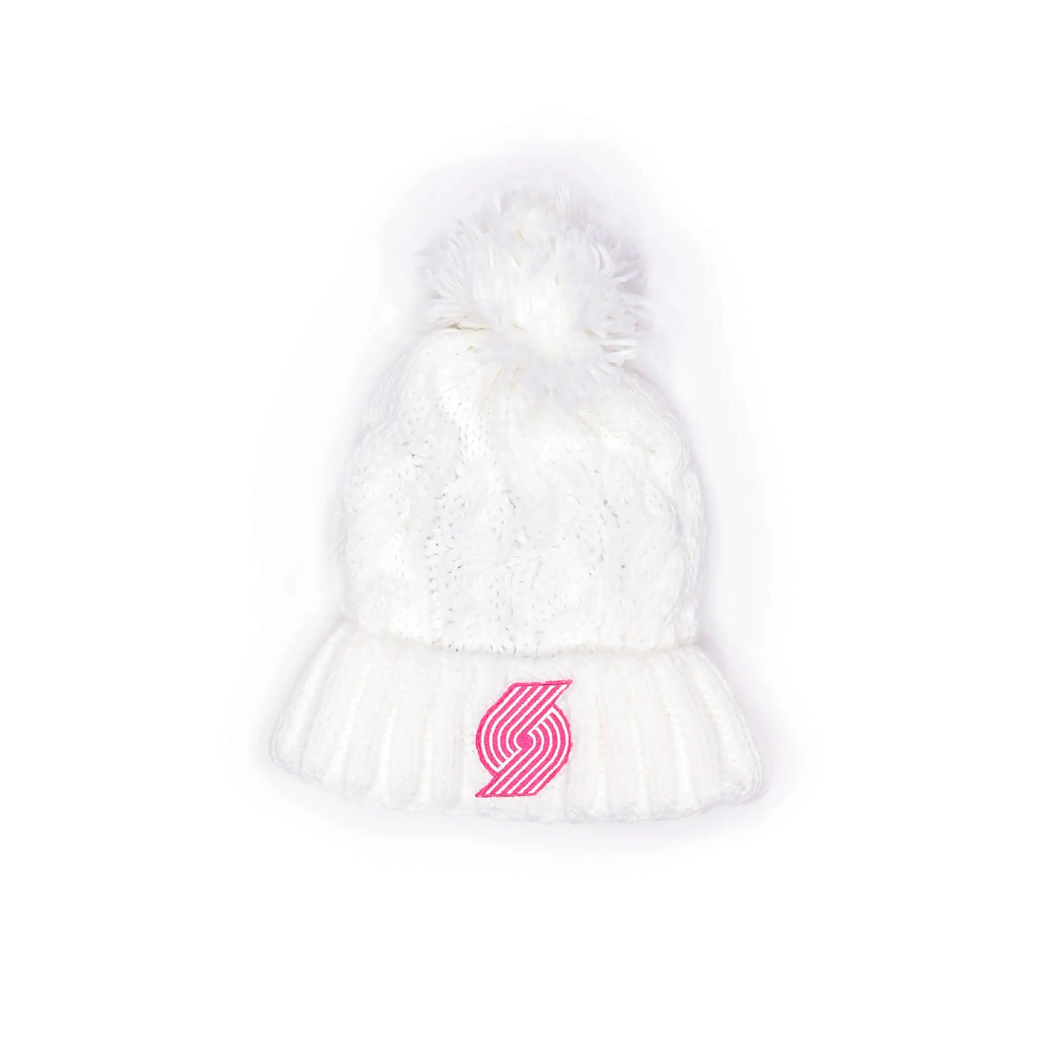 Girls White Cable Cuffed Knit Beanie
