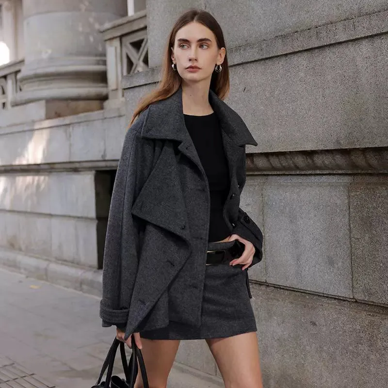Gray Wool Blend Coat Set