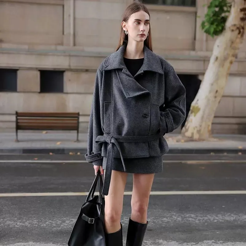 Gray Wool Blend Coat Set