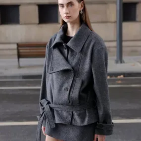 Gray Wool Blend Coat Set