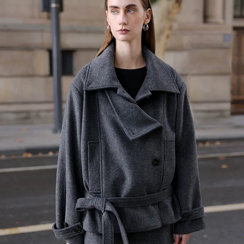 Gray Wool Blend Coat Set