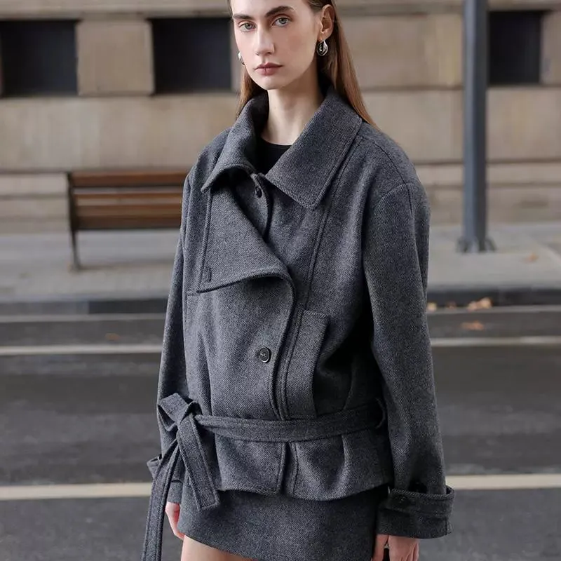 Gray Wool Blend Coat Set