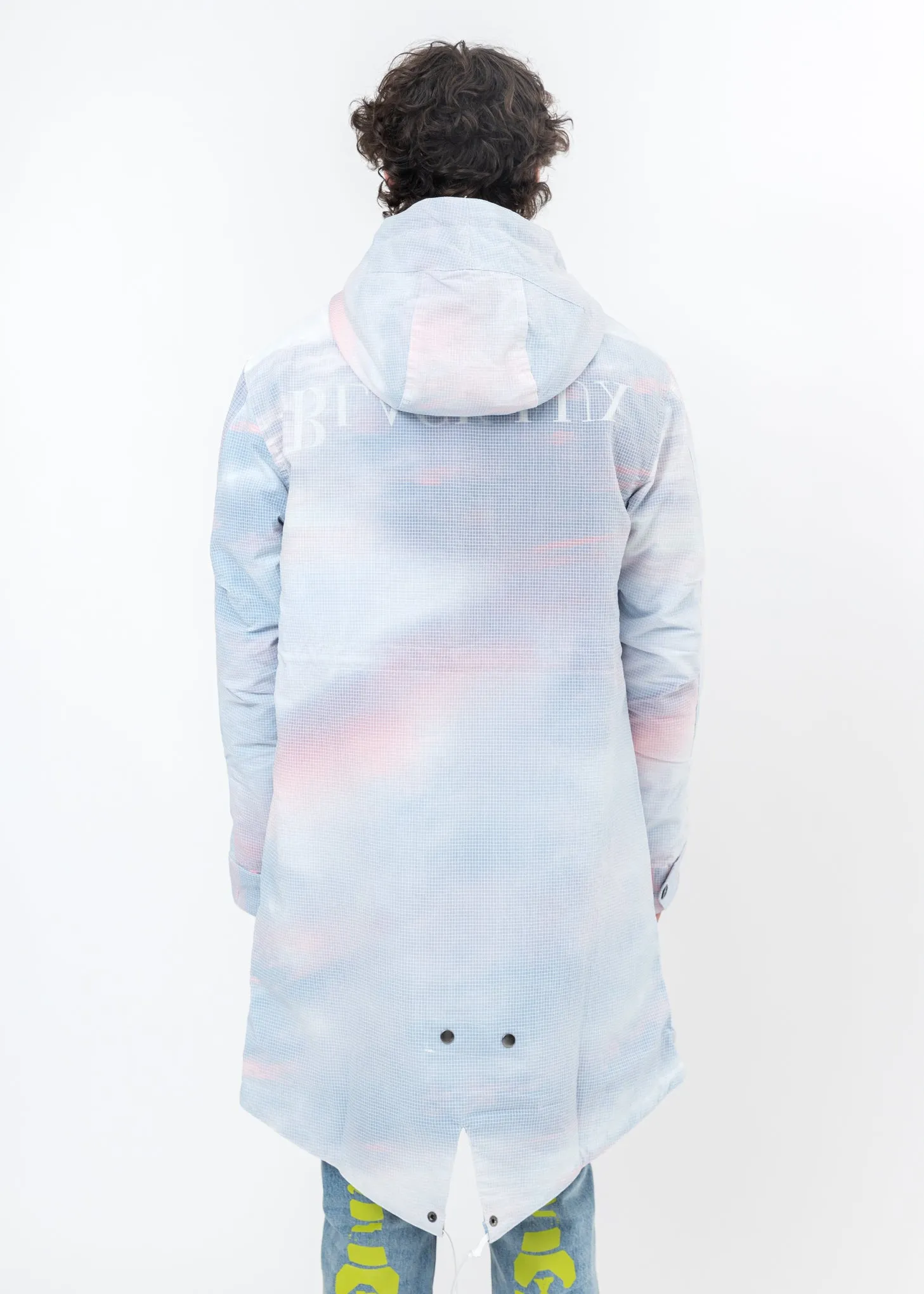 Grey Sunset Cloud Print Long Coat