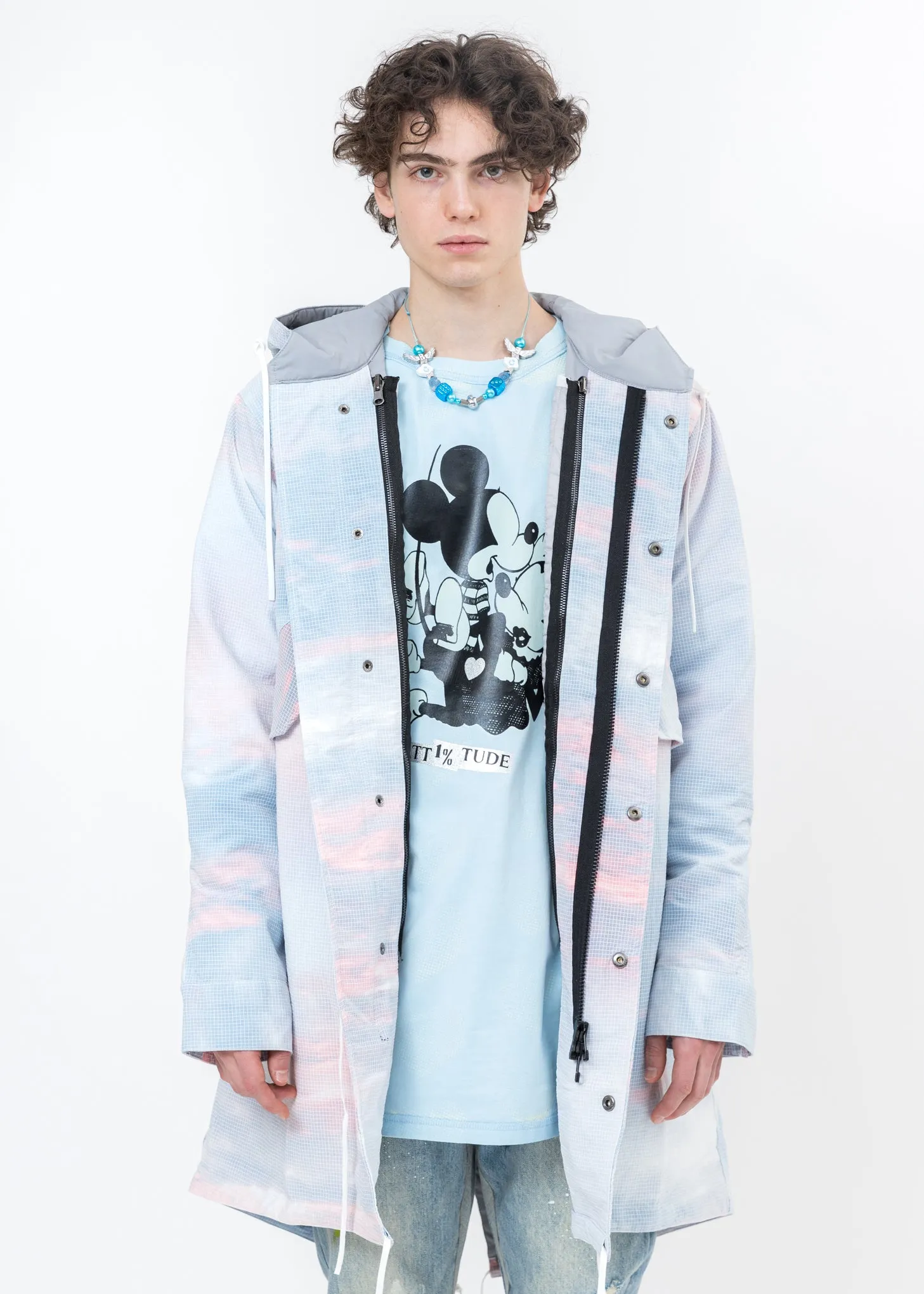 Grey Sunset Cloud Print Long Coat