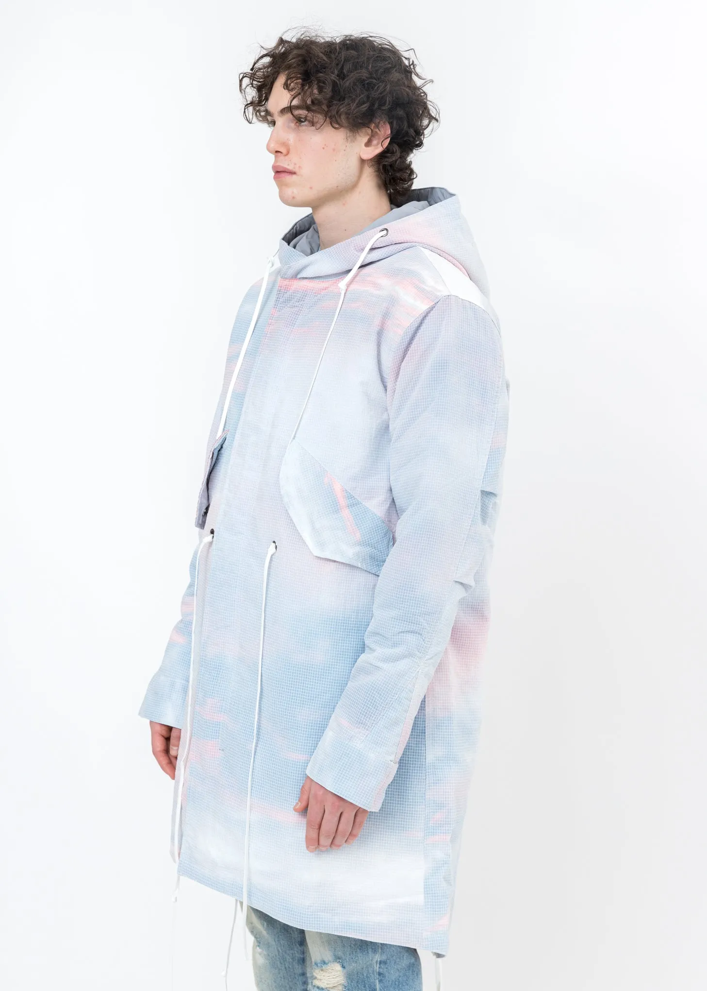 Grey Sunset Cloud Print Long Coat