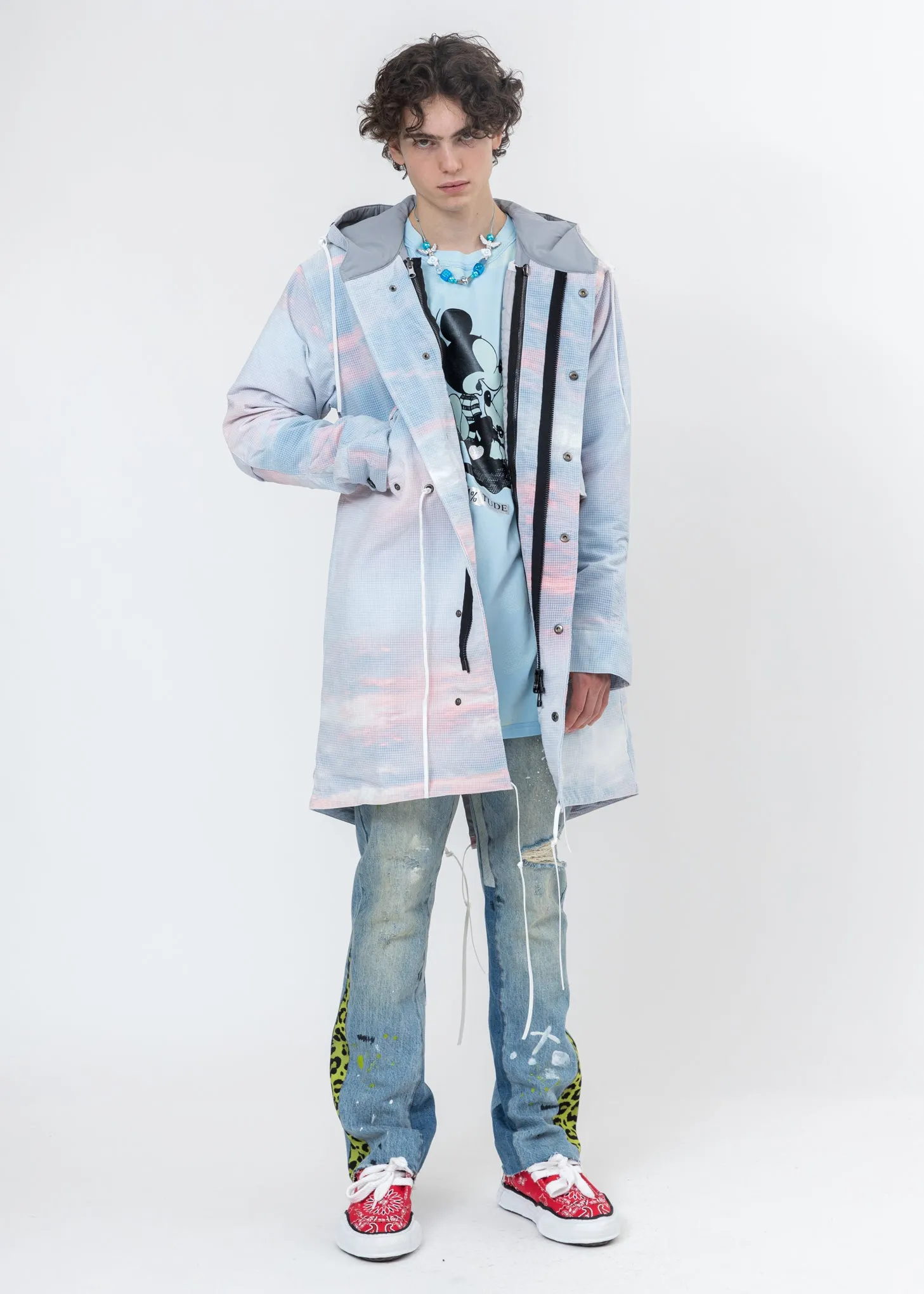 Grey Sunset Cloud Print Long Coat