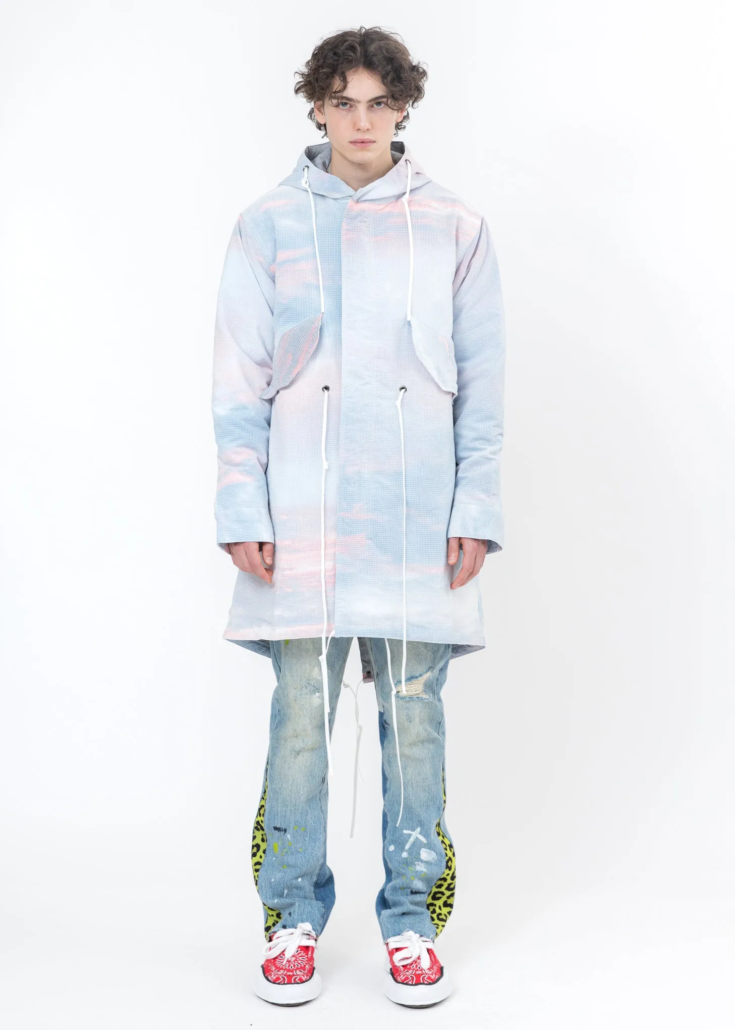 Grey Sunset Cloud Print Long Coat
