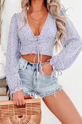 Grow With The Flow Floral Lace-Up Crop Top (Lavender)