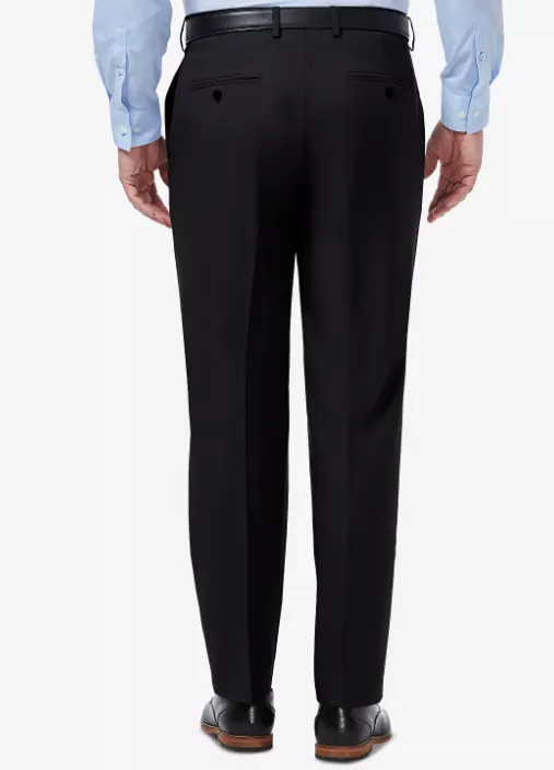 Haggar Mens Classic fit Dress Pants 42 / 32 Black Solid Stretch