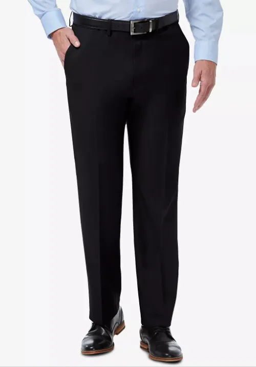 Haggar Mens Classic fit Dress Pants 42 / 32 Black Solid Stretch