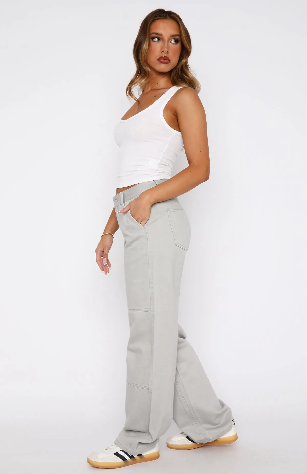 Hailey Low Rise Wide Leg Jeans Light Grey