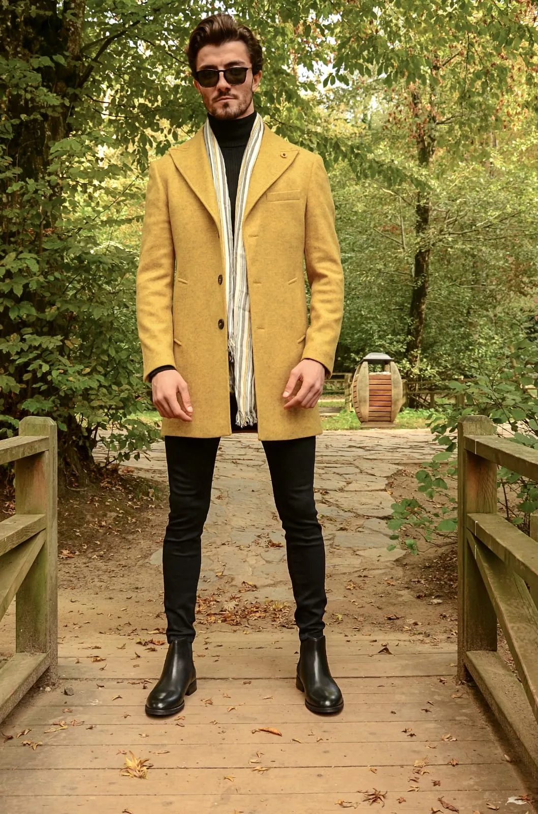 Harrison Slim Fit Yellow Woolen Coat