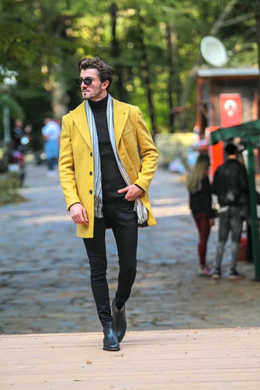 Harrison Slim Fit Yellow Woolen Coat