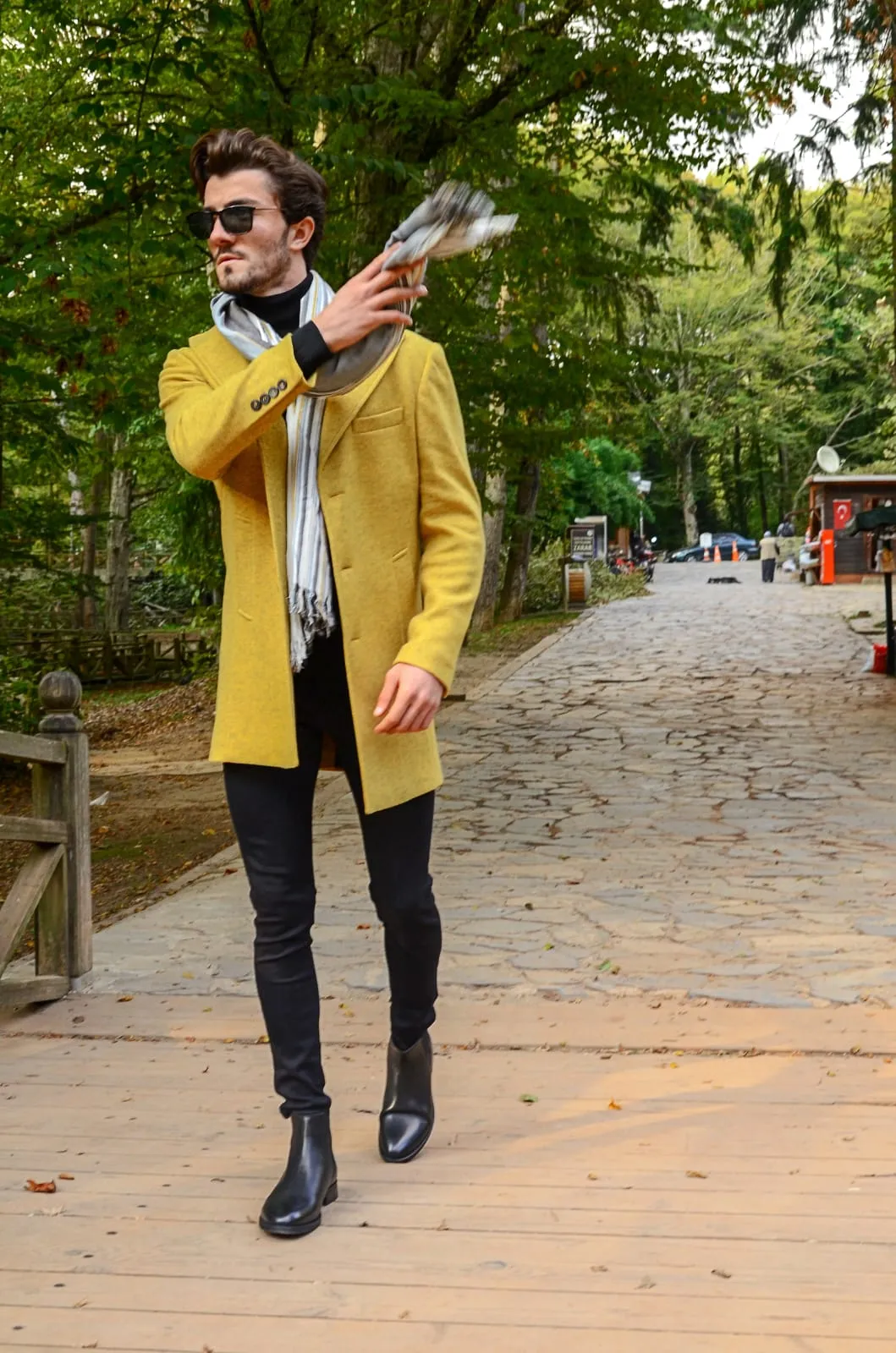 Harrison Slim Fit Yellow Woolen Coat